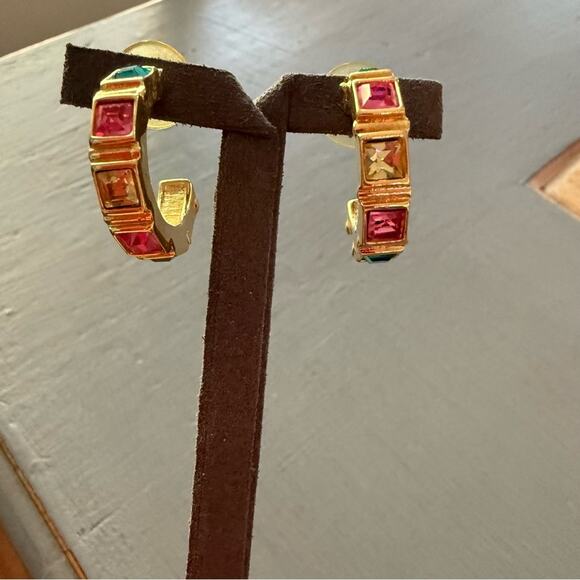 Swarovski Gold Tone Crystal Hoop Earrings - Picture 6 of 12